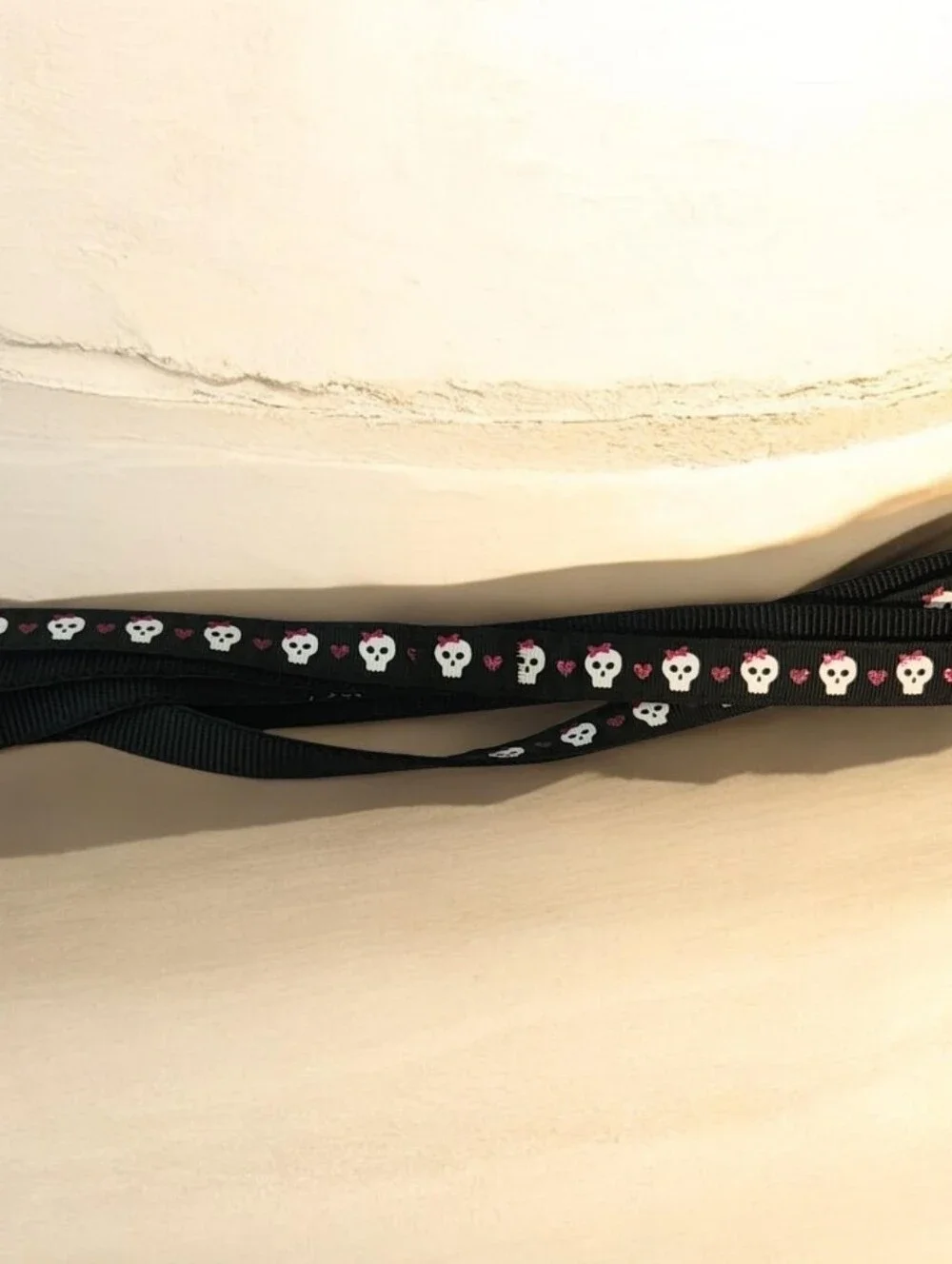 Black Dog Collar with White & Pink Skull Pattern& Matching Leash